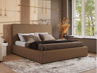 Łóżko tapicerowane CORIVO CLASSIC 140x200 - materac pocket - brązowy, ekoskóra