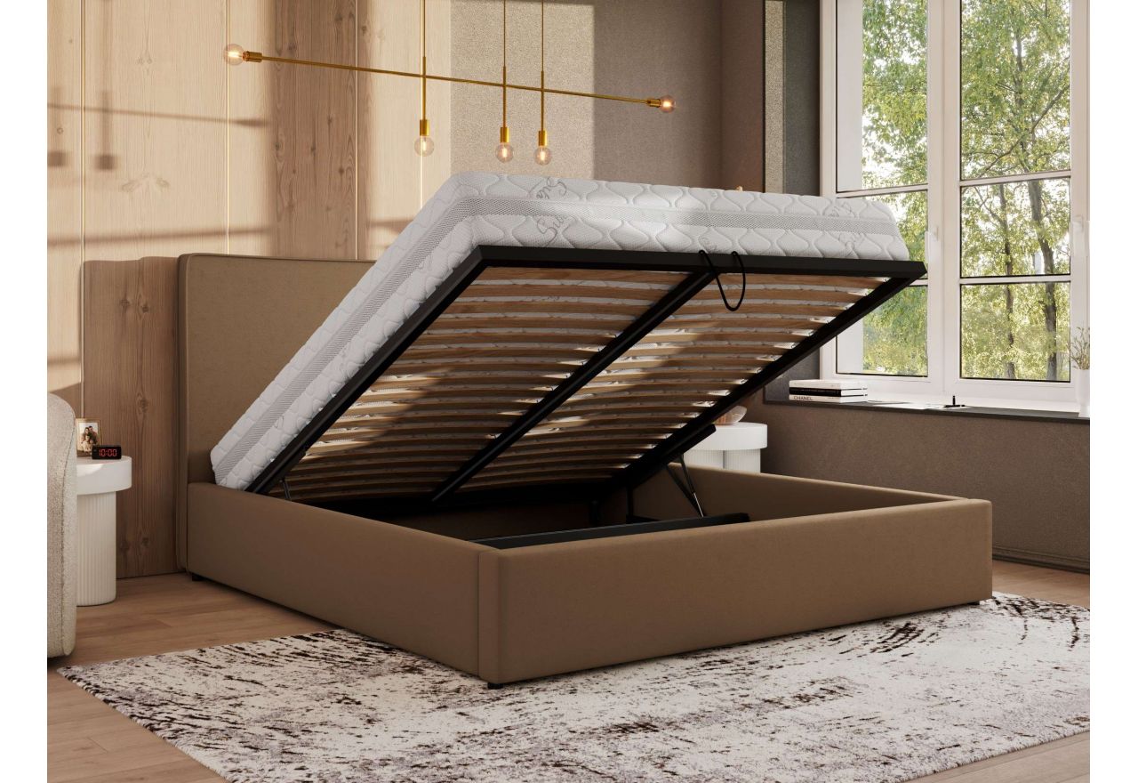 Łóżko tapicerowane CORIVO CLASSIC 160x200 - materac multipocket - brązowy, ekoskóra