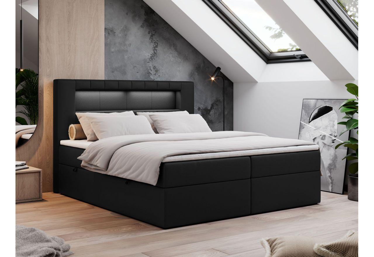 Łóżko kontynentalne GOLD 5 160x200 - Soft 11 - czarna ekoskóra - OUTLETU