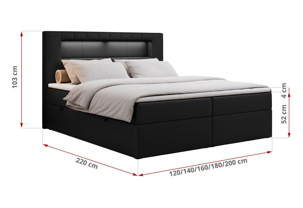 Łóżko kontynentalne GOLD 5 160x200 - Soft 11 - czarna ekoskóra - OUTLETU