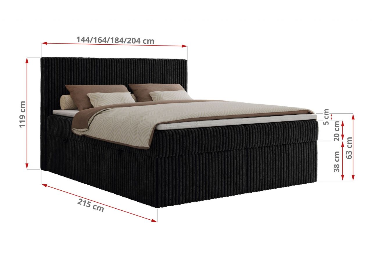 Łóżko kontynentalne TILIANO 180x200 - Tilia 100 - czarny - OUTLET