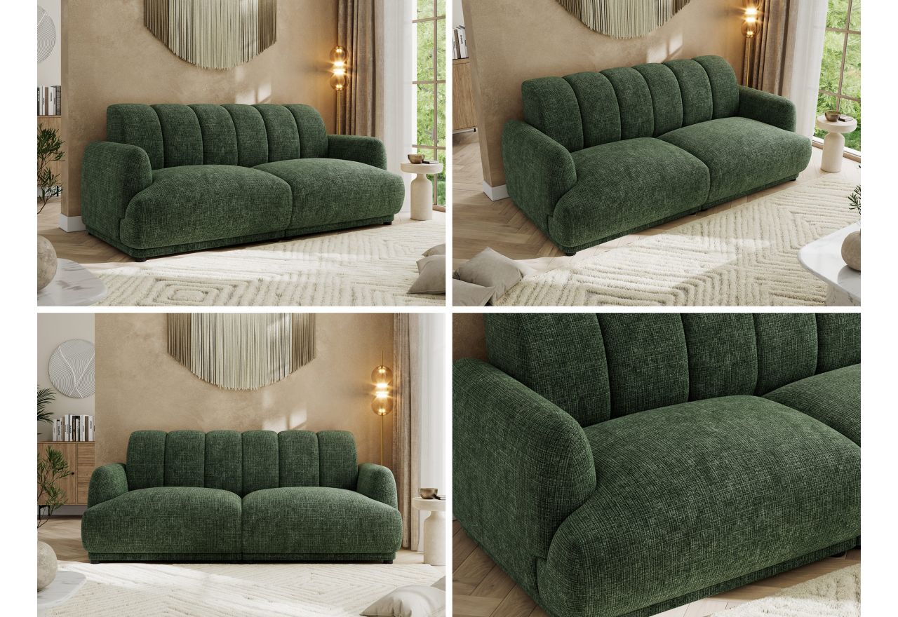 Sofa GERRA - ciemnozielony, szenil grubo tkany