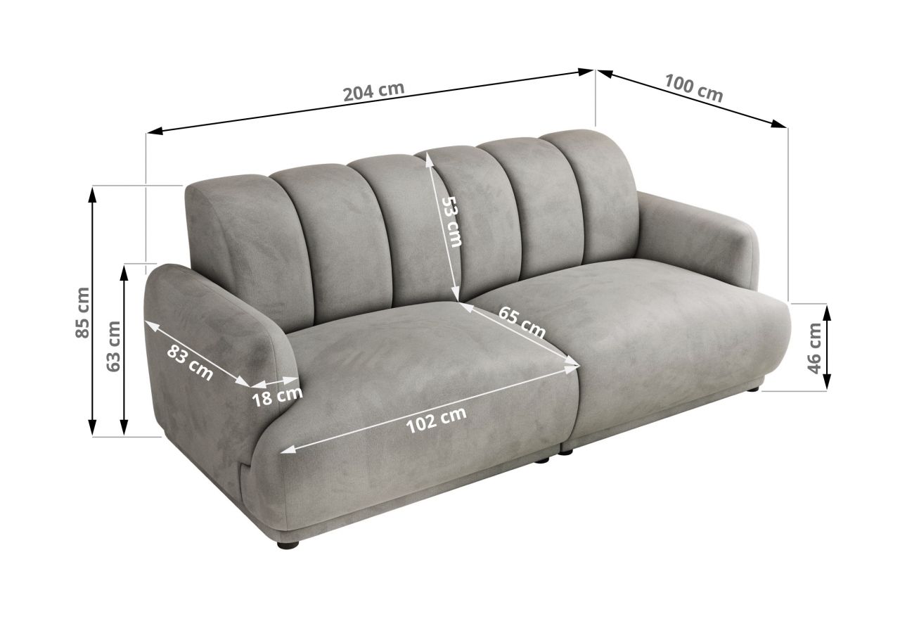 Sofa GERRA - jasnoszary, welwet