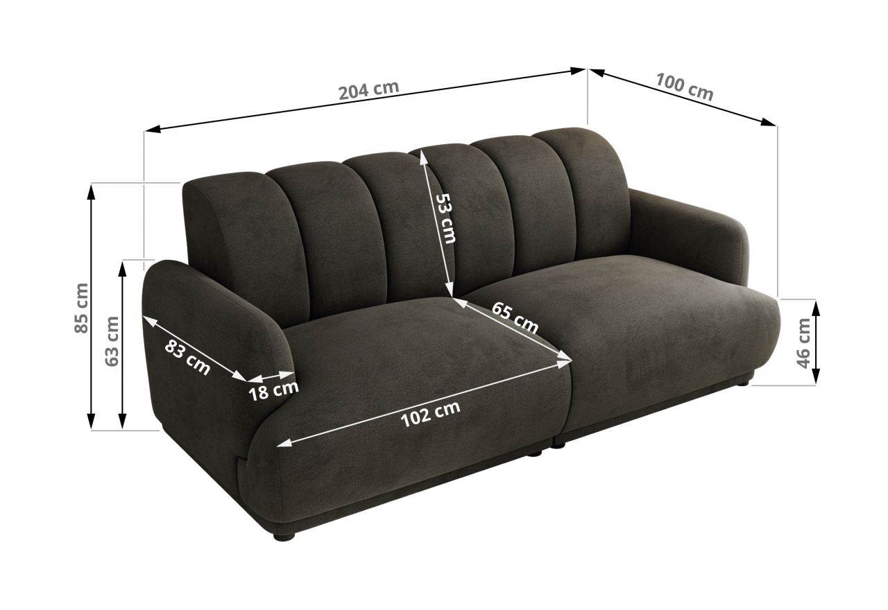 Sofa GERRA - ciemnoszary, welwet