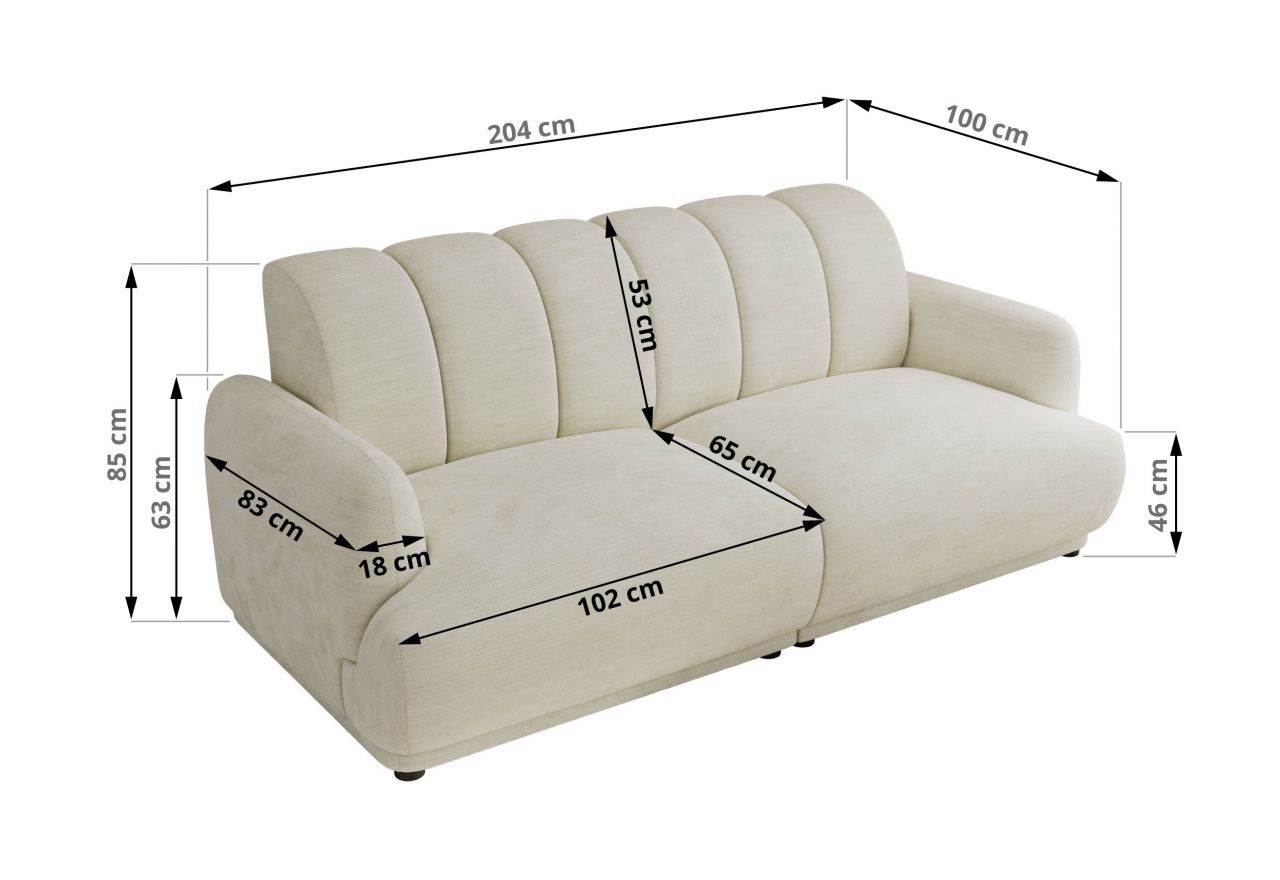 Sofa GERRA - kremowy, szenil gładki