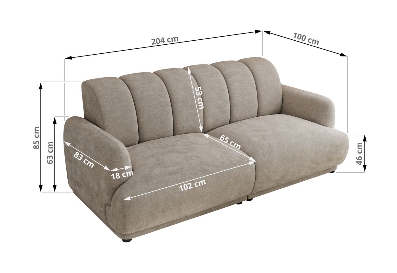 Sofa GERRA - jasnoszary, szenil gładki