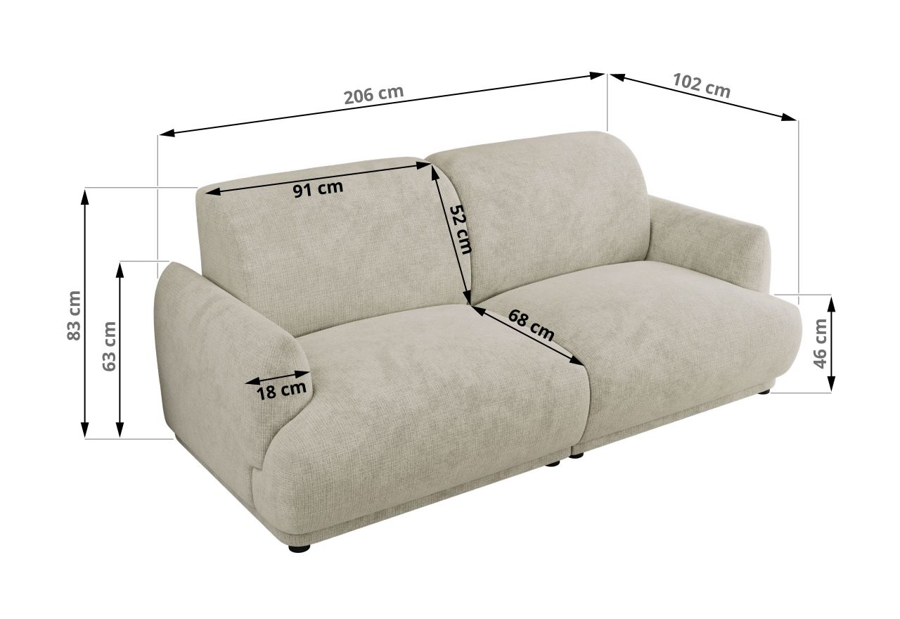 Sofa PUNTA - kremowy, szenil grubo tkany