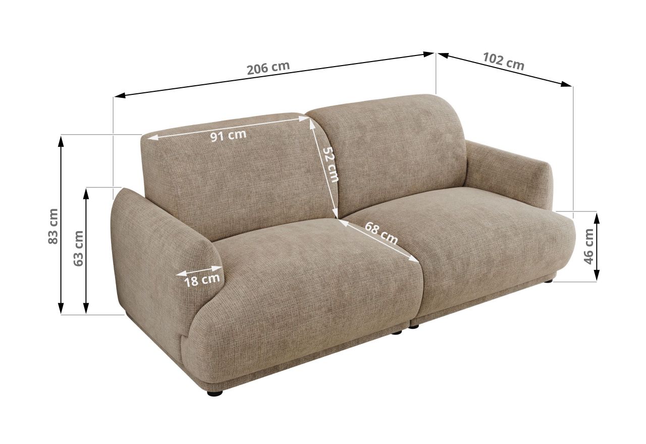 Sofa PUNTA - beżowy, szenil grubo tkany