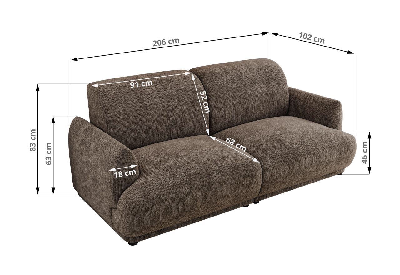 Sofa PUNTA - brązowy, szenil grubo tkany