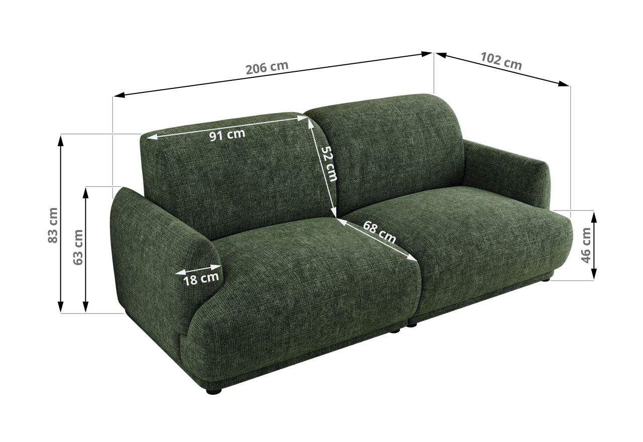 Sofa PUNTA - ciemnozielony, szenil grubo tkany