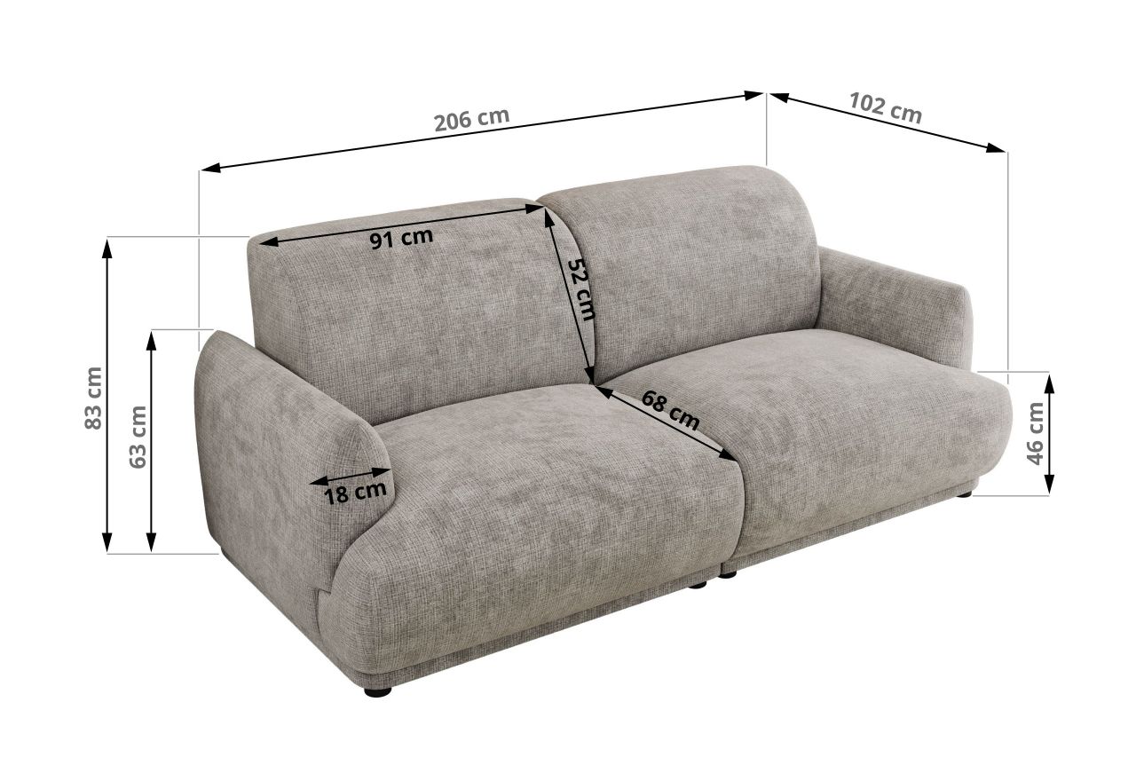 Sofa PUNTA - jasnoszary, szenil grubo tkany