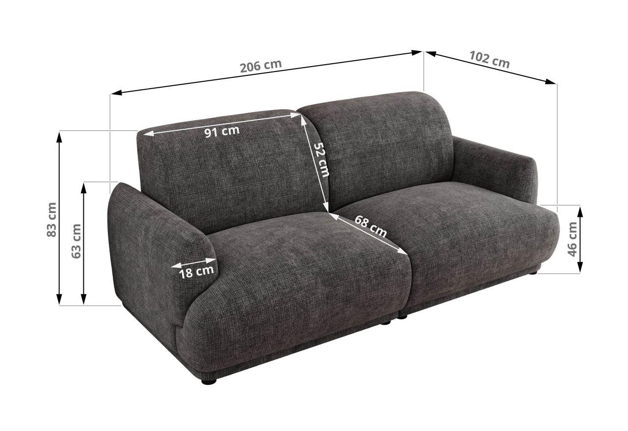 Sofa PUNTA - ciemnoszary, szenil grubo tkany