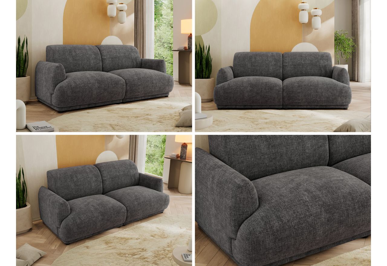 Sofa PUNTA - ciemnoszary, szenil grubo tkany