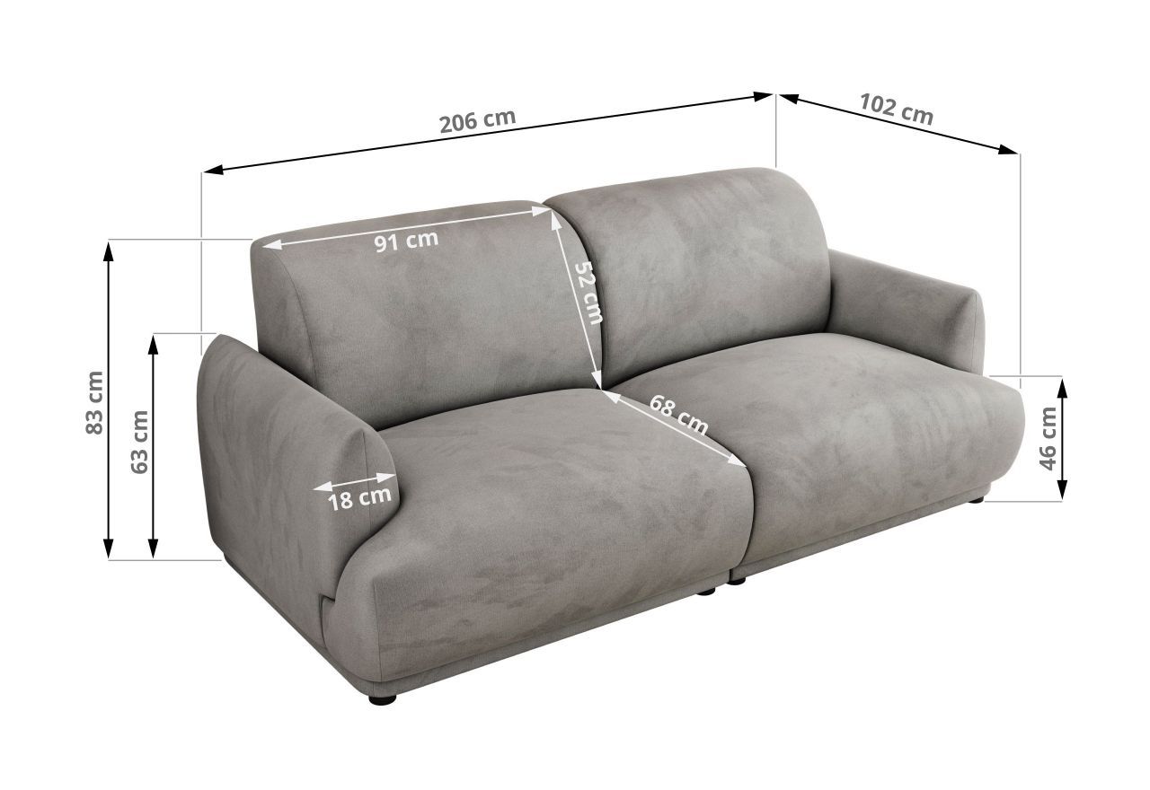 Sofa PUNTA - jasnoszary, welwet
