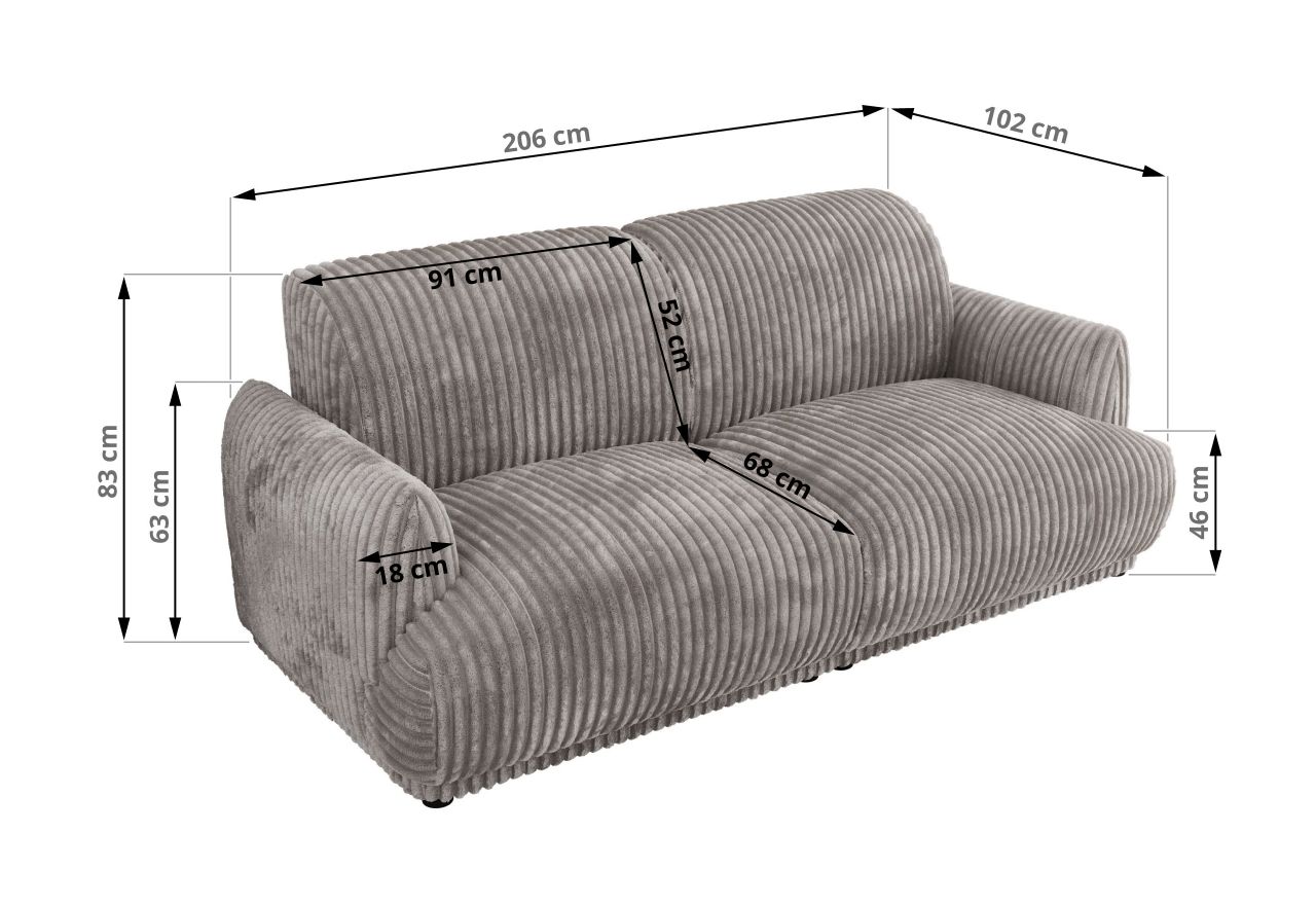 Sofa PUNTA - jasnoszary, sztruks
