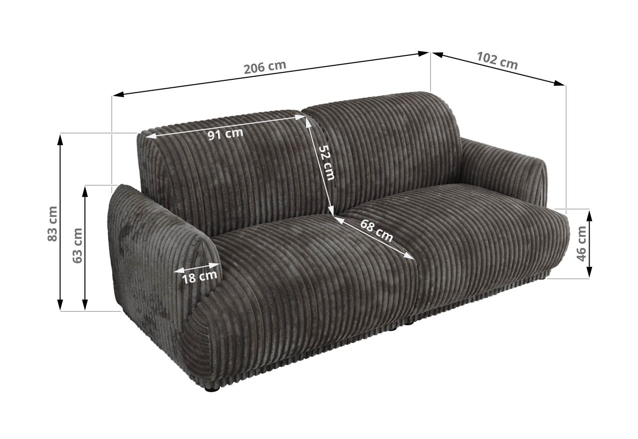 Sofa PUNTA - szary, sztruks