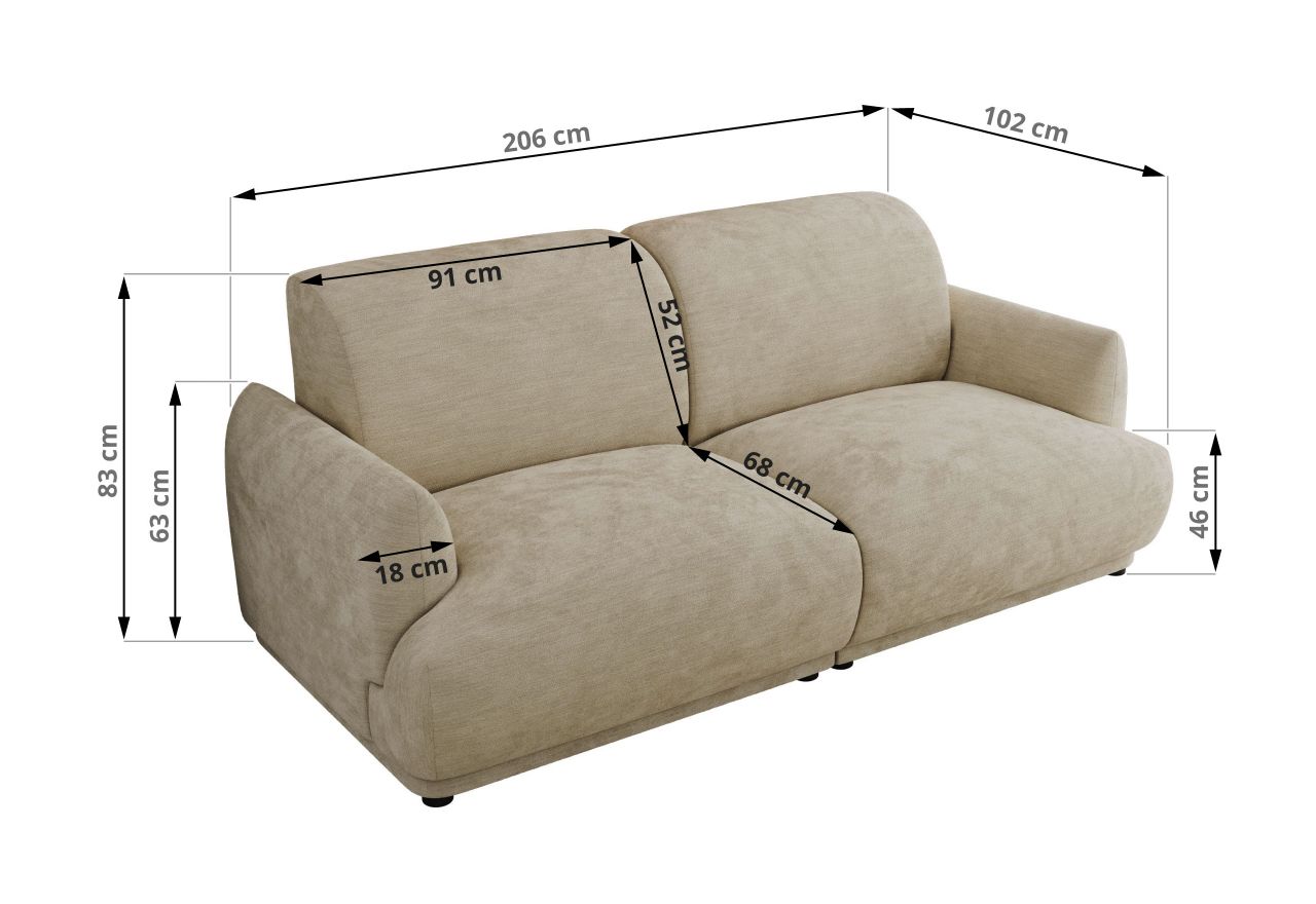 Sofa PUNTA - beżowy, szenil gładki