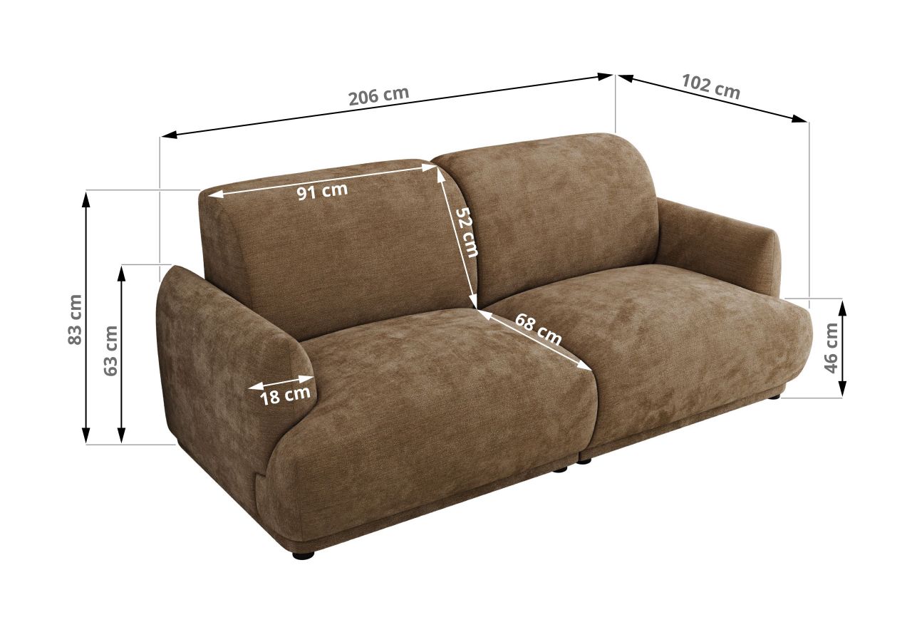 Sofa PUNTA - brązowy, szenil gładki