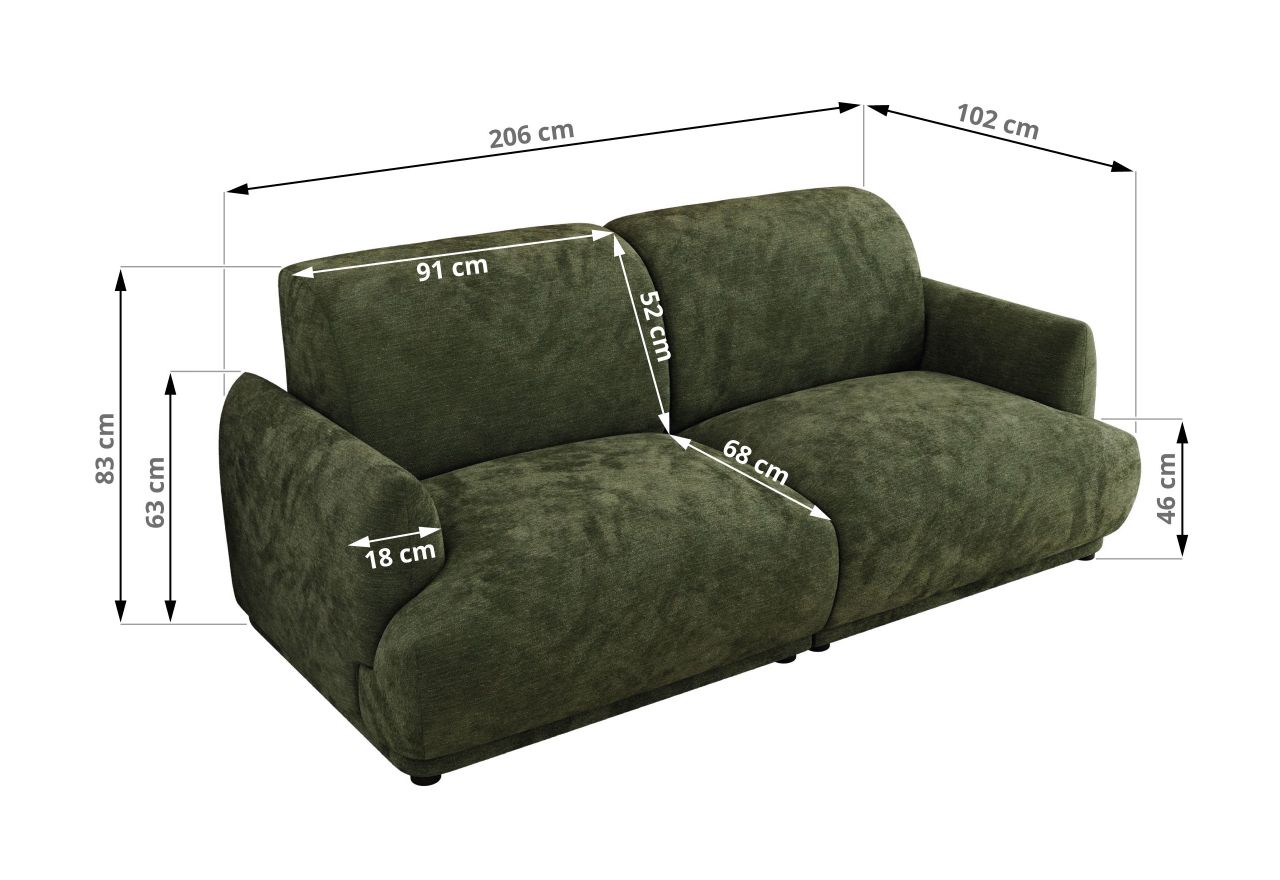 Sofa PUNTA - ciemnozielony, szenil gładki