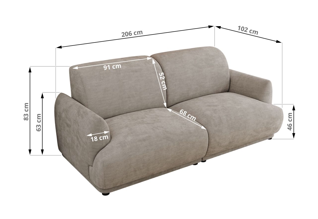 Sofa PUNTA - jasnoszary, szenil gładki