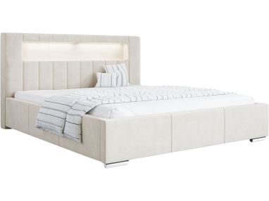 Nowoczesne łóżko tapicerowane z wysokim zagłowiem i oświetleniem LED - GOLD 5 / Monolith 25090