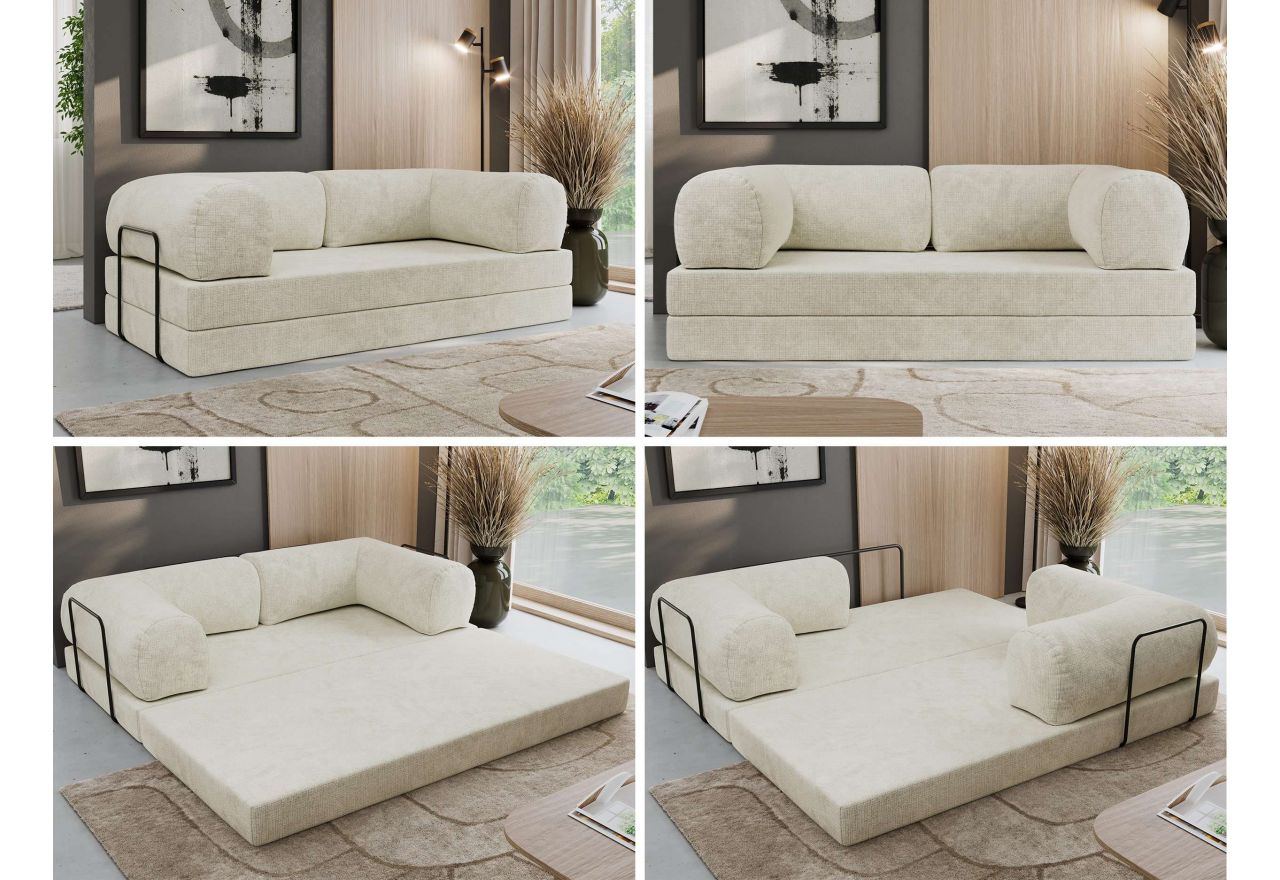 Sofa Orsetto - kremowy, szenil grubo tkany