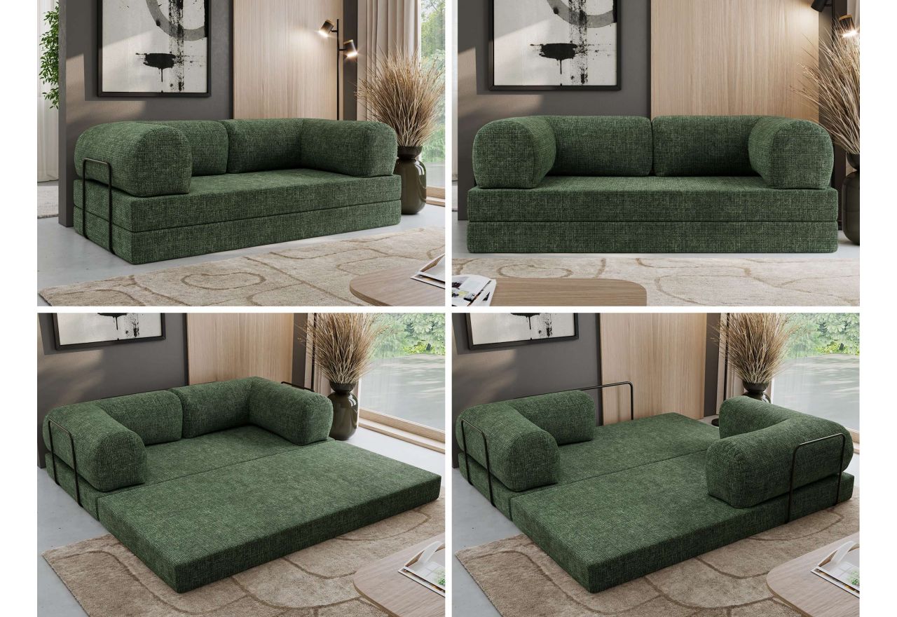 Sofa Orsetto - ciemnozielony, szenil grubo tkany