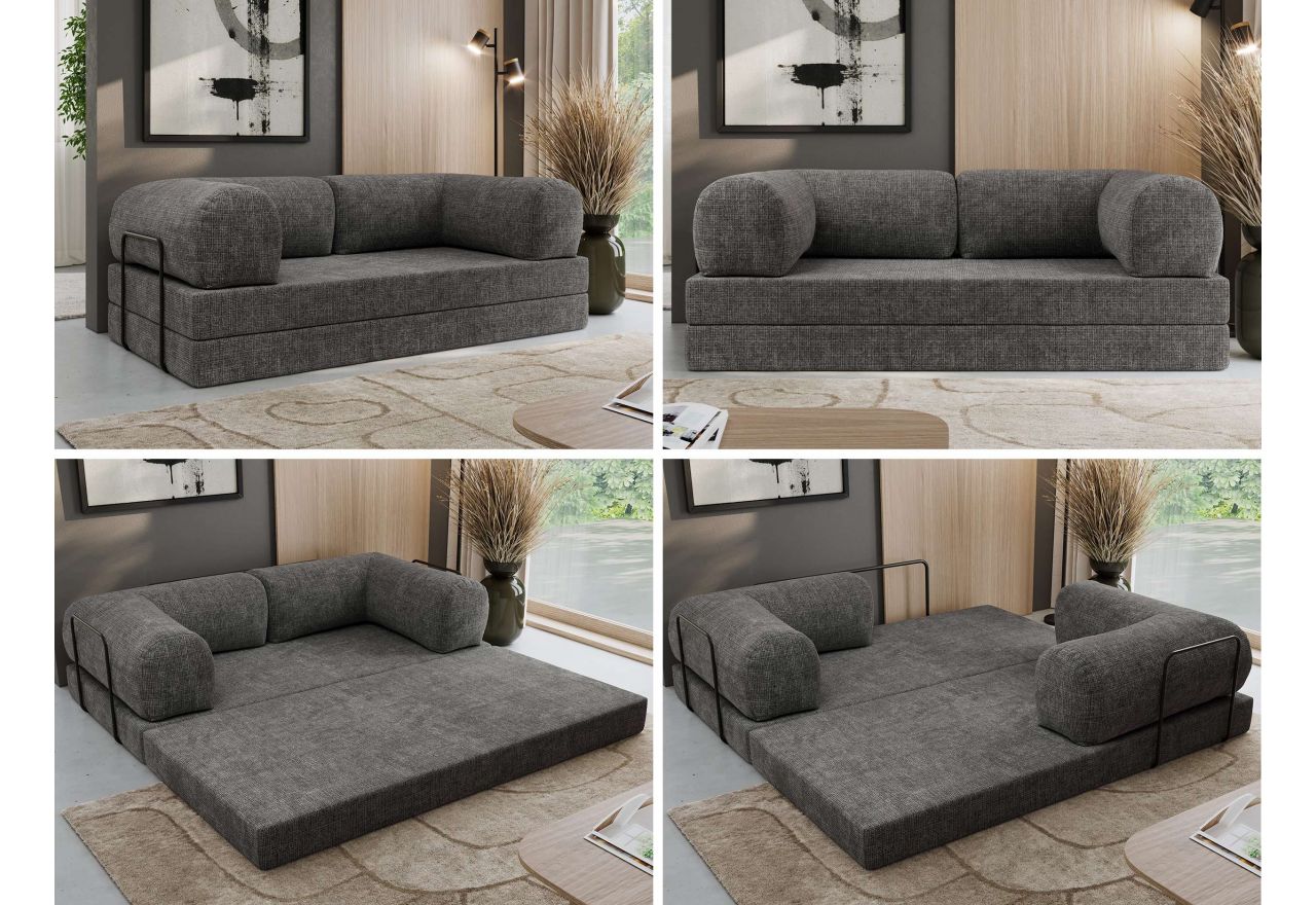 Sofa Orsetto - ciemnoszary, szenil grubo tkany