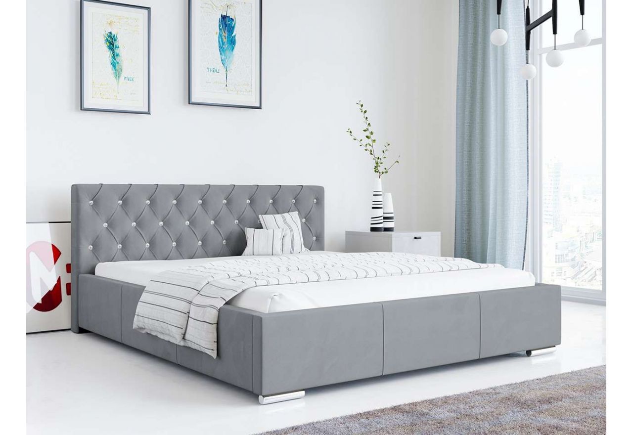 Duże, podwójne łóżko tapicerowane 180x200 z wysokim wezgłowiem do sypialni - LENTI / Monolith 25102