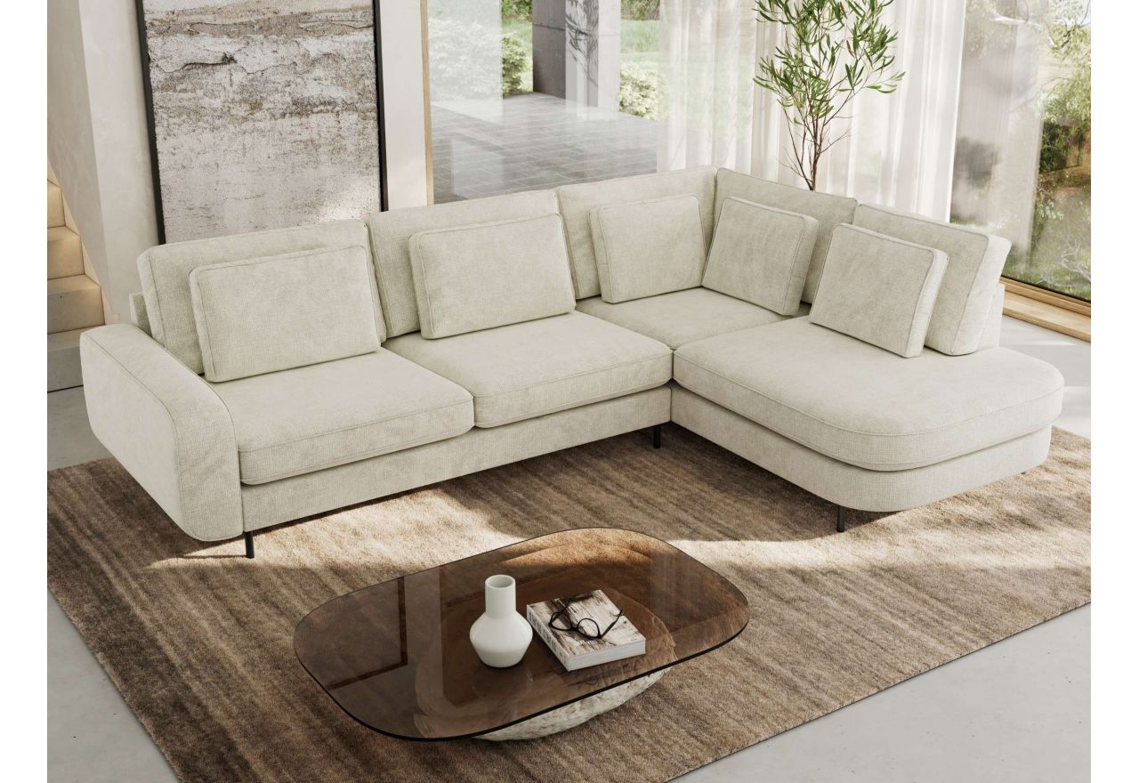 Narożnik CALENO L - strona prawa - kremowy, szenil grubo tkany