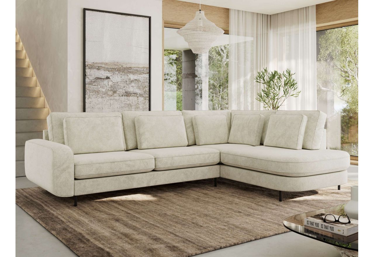 Narożnik CALENO L - strona prawa - kremowy, szenil grubo tkany