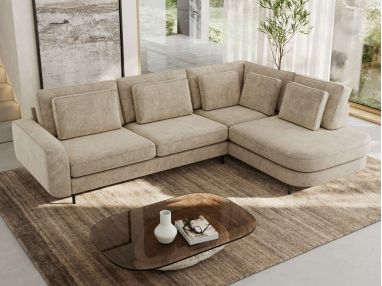 Narożnik CALENO L - strona prawa - beżowy, szenil grubo tkany