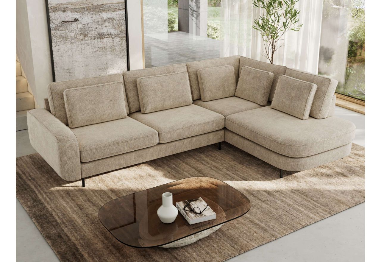 Narożnik CALENO L - strona prawa - beżowy, szenil grubo tkany