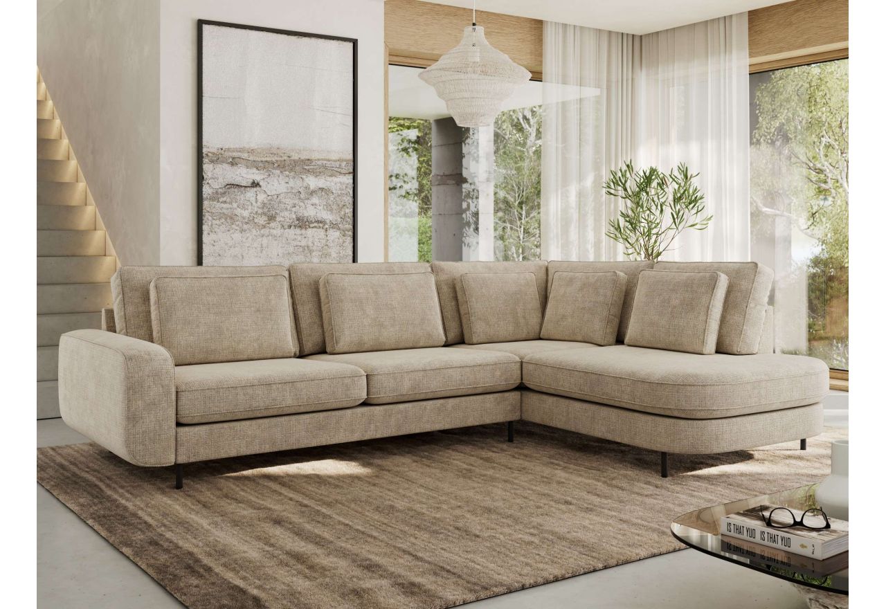 Narożnik CALENO L - strona prawa - beżowy, szenil grubo tkany