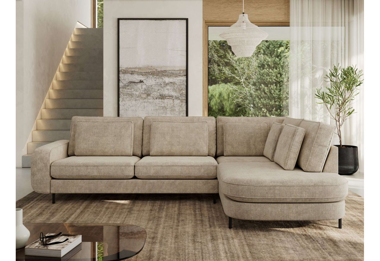 Narożnik CALENO L - strona prawa - beżowy, szenil grubo tkany