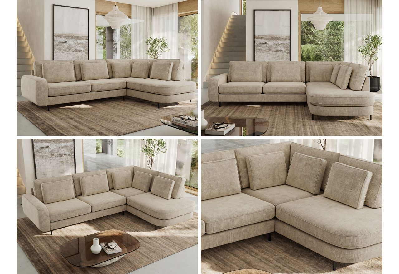 Narożnik CALENO L - strona prawa - beżowy, szenil grubo tkany