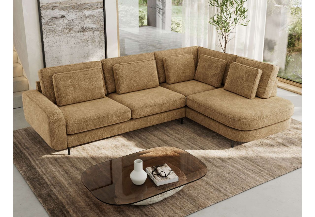 Narożnik CALENO L - strona prawa - jasnobrązowy, szenil grubo tkany