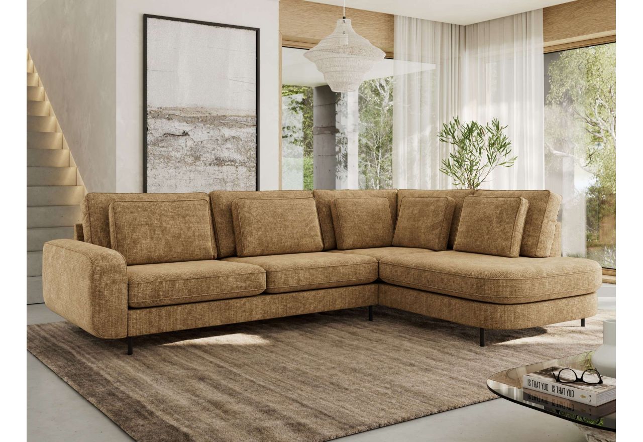 Narożnik CALENO L - strona prawa - jasnobrązowy, szenil grubo tkany