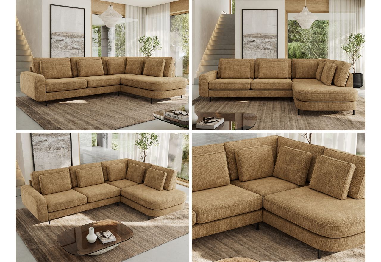 Narożnik CALENO L - strona prawa - jasnobrązowy, szenil grubo tkany