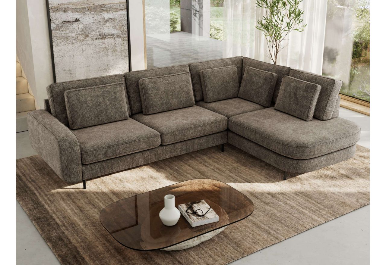 Narożnik CALENO L - strona prawa - brązowy, szenil grubo tkany