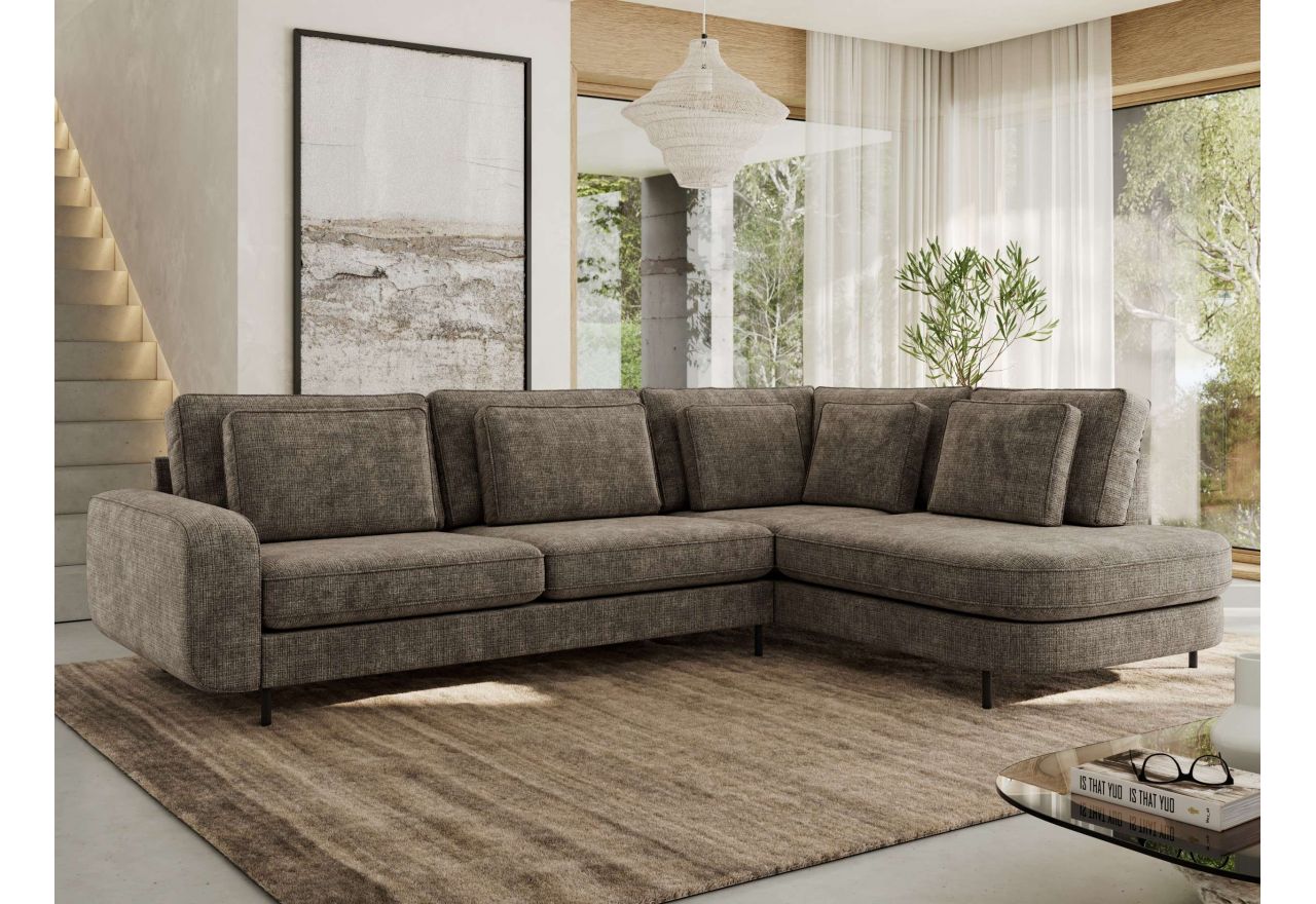 Narożnik CALENO L - strona prawa - brązowy, szenil grubo tkany