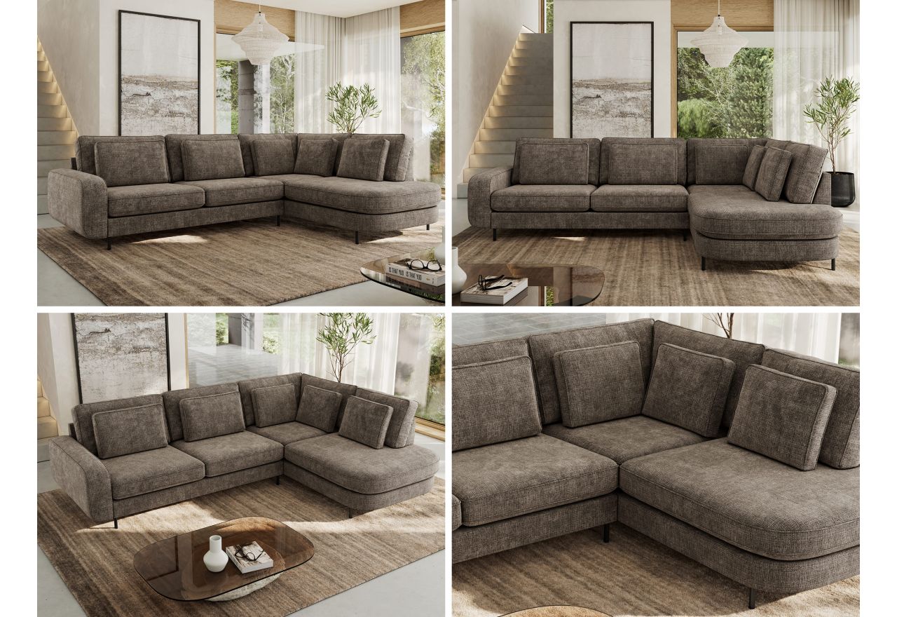 Narożnik CALENO L - strona prawa - brązowy, szenil grubo tkany