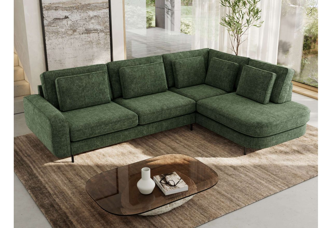 Narożnik CALENO L - strona prawa - ciemnozielony, szenil grubo tkany