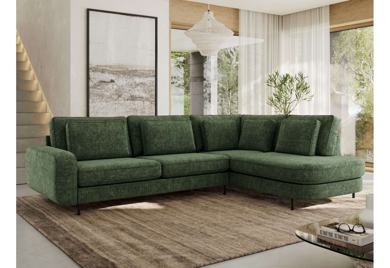 Narożnik CALENO L - strona prawa - ciemnozielony, szenil grubo tkany