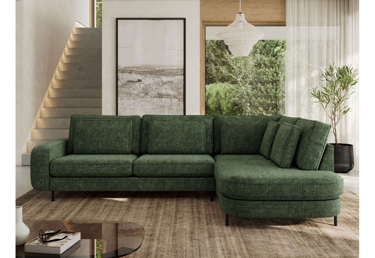 Narożnik CALENO L - strona prawa - ciemnozielony, szenil grubo tkany