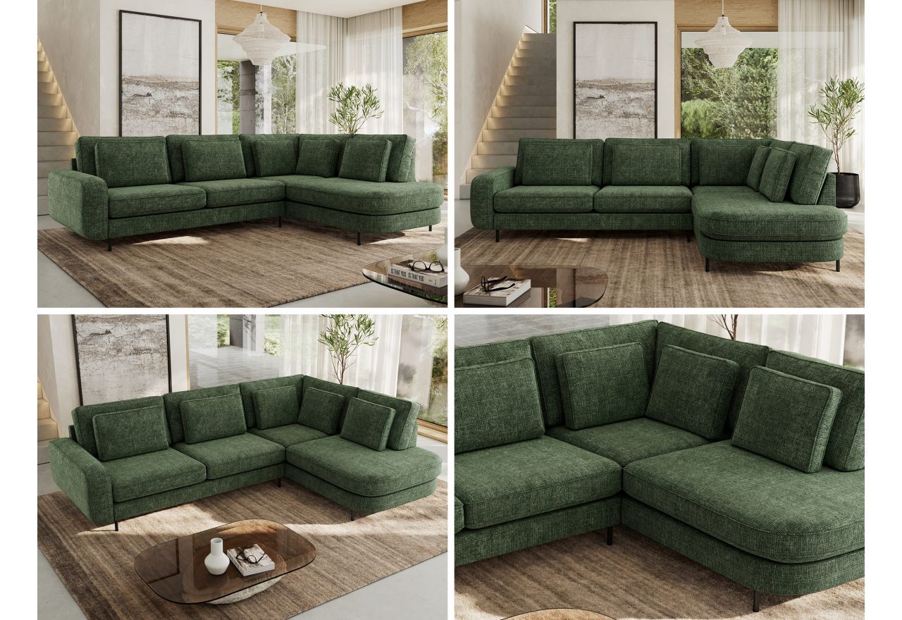 Narożnik CALENO L - strona prawa - ciemnozielony, szenil grubo tkany