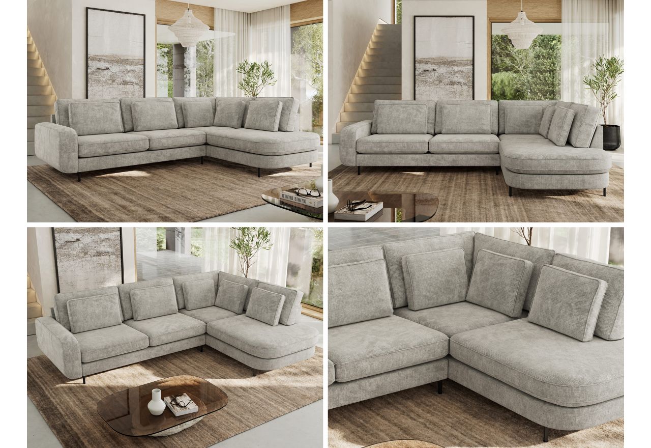 Narożnik CALENO L - strona prawa - jasnoszary, szenil grubo tkany