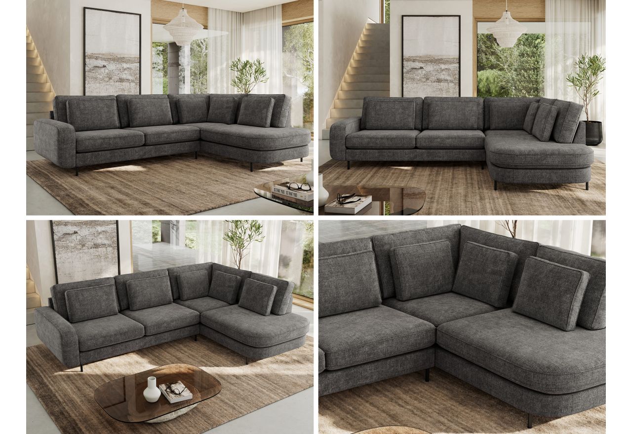 Narożnik CALENO L - strona prawa - szary, szenil grubo tkany