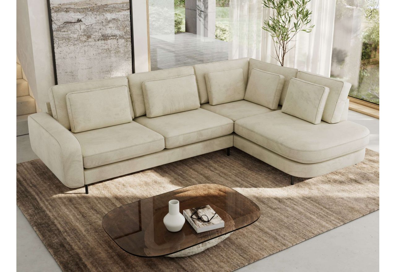 Narożnik CALENO L - strona prawa - beżowy, welwet