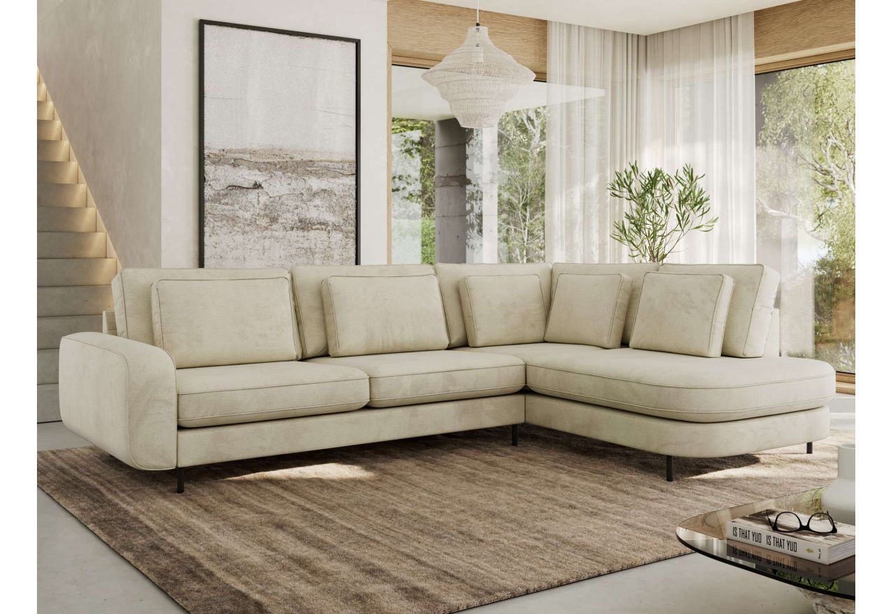 Narożnik CALENO L - strona prawa - beżowy, welwet